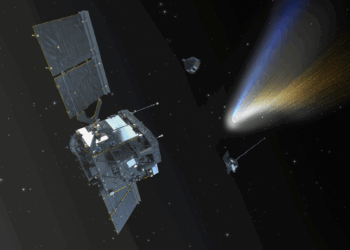 Render artistico della missione Comet Interceptor dell'ESA. Credits: ESA