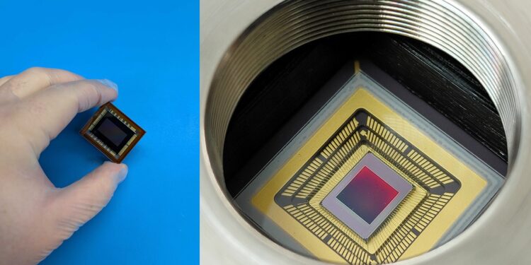 Sensori CMOS a rilevamento a singolo fotone e risoluzione del numero di fotoni: un sensore da 9.4 Mpixel (a sinistra) e un sensore da 16.7 Mpixel (a destra). Credits: CfD, RIT