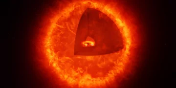 Rappresentazione artistica di una Black Hole Star (non in scala). Il ritaglio mostra il buco nero centrale con il disco di accrescimento che lo circonda. Ciò che rende questa una BHS è l'involucro circostante di gas. Credits: MPIA/HdA/T. Müller/A. de Graaff