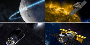 Da in alto a sinistra, in ordine: Hongmeng Project, Kuafu-2, Earth 2.0 ed eXTP. Credits: CAS/CMG/Wikimedia Commons/Astrospace.it