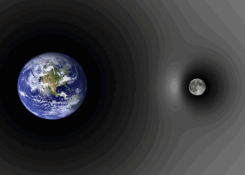 Simulazione del campo gravitazionale della Terra e della Luna. Credits: J.Gabás Esteban